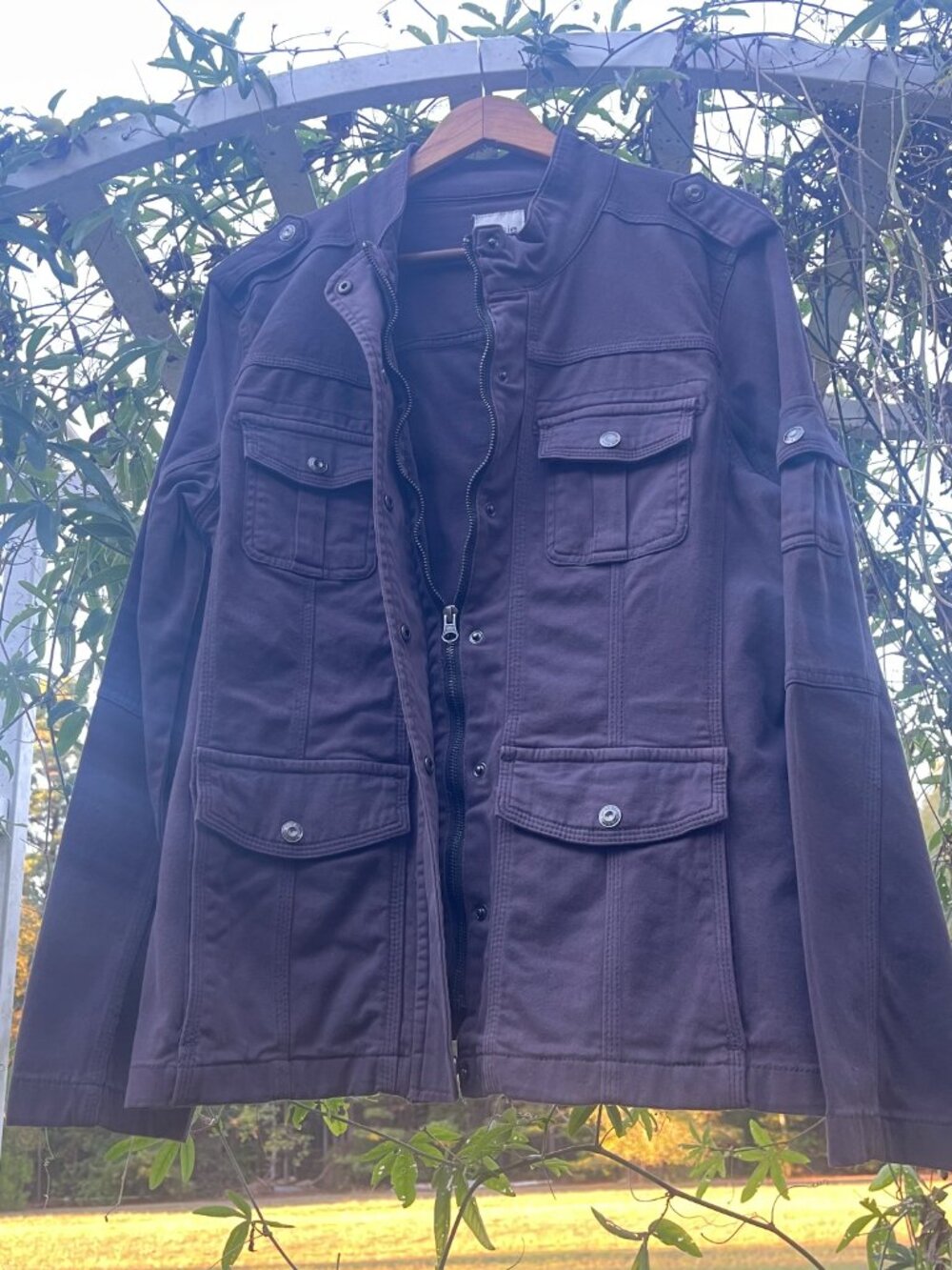 NWOT Kensie Gray Utility Jacket Distressed Grunge Gorpcore XL Cargo Multi-Pocket - Picture 10 of 16